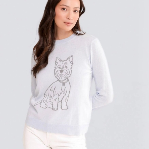 Alashan Sweaters - Alashan Koa Westie Cashmere Blend Baby Light Blue Sweater with Dog Design XL